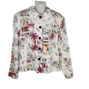 Coldwater Creek Womens Jacket XL 100% Linen City Button Up Lined Long Sleeve